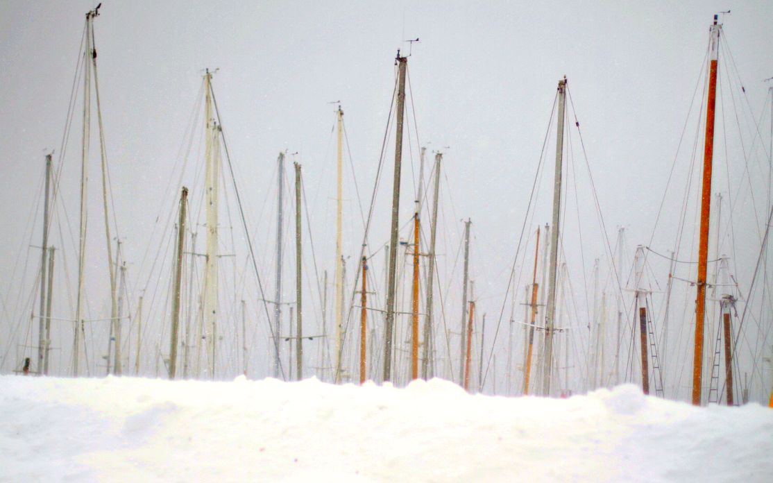 sailboats in Rockland harbor  Maine Blizzard Nemo
