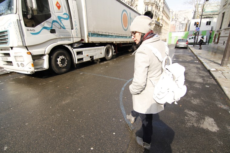 I'm walking on what would have been one of the 4 towers of the Temple.  The blue outlines on the street are the outlines of where it stood.  