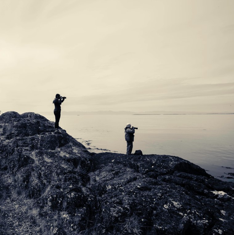 That's me and Jeanne before I had even met her...she happened to be chasing orca the morning before our boat ride later that morning.  It's a small island after all.  