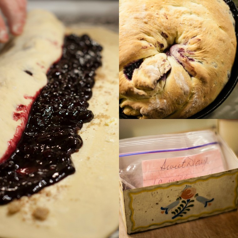 making a blueberry tearing that turned into a giant blueberry wreath 